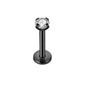 Black stainless steel flat back lip stud with a clear four-prong set round zircon - Black White Zircon
