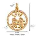 Gold-plated round pendant with zircon inlay and boy girl silhouettes, 17mm x 23mm - Gold Figure LOVE Round (M611533-Gold)