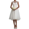 Abito da sposa corto senza maniche in pizzo bianco con scollo a barca e gonna in tulle - US size 2 (S) / Avorio