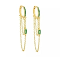 Elegant gold drop earrings with green zircon chain tassels and emerald-cut stones - Blue Gold