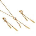 Elegant gold star jewelry set with necklace and drop earrings featuring tassel pendants - Gold Star Tassel Style (KS116175-KSP)