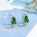 Silver drop earrings with emerald green pear-cut stones and white zircon halo - Green Diamond Earrings Led-125