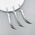 Tre ciondoli a spada curva in lega di zinco argentata per gioielli fai da te e portachiavi - Scimitarra 15x69mm/Argento Antico