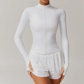White slim fit sports jacket with thumbholes and elastic waist running shorts set - XL / Tops / Swan White