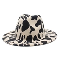 Fedora Hut im britischen Stil mit Kuhmuster und breiter Krempe aus hochwertigem Wollfilz - Beige