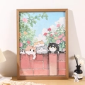 Light wood frame for 1000 pieces puzzle featuring a cute cartoon cats illustration - 16 Inch (30.5x40.5cm) Wall Mount / Pear Wood