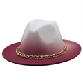 Detail of white to burgundy gradient wool felt fedora with a chunky gold metal chain - M(56-58cm) / White-Wine Red Gradient (13)