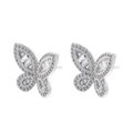 Macro shot of butterfly wing earrings with detailed silver plating and cubic zirconia inlay - Pave Butterfly (VE1418) / White Gold