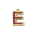 Detailed close-up of golden stainless steel 'E' letter pendant with purple enamel inlay - Letter E Style (VG289-Ex3)