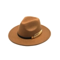 Cappello in feltro di lana marrone stile britannico con nastro nero e foglia d'oro - M (56-58cm) / Cachi