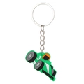 Green PVC racing car keychain with orange accents and metal ring for party gifts - Style 1