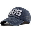 Vintage-Baseballkappe aus blauem Denim mit 1985-Stickerei und Used-Look für Herren und Damen - Marineblau