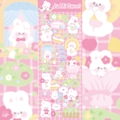Detail of pink bunny garden stickers with cute rabbits and floral patterns for scrapbooking - Bunny Garden