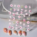 3D pink cherry blossom embossed nail art stickers with self-adhesive floral patterns - Pink 3D Cherry Blossom Style (FEB-748)