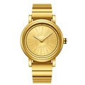 Macro view of golden novelty drinking game watch dial featuring beer and shot engravings - QT921 Steel Strap Gold Case Gold Face (Game Dial)