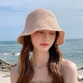 Handcrafted pink straw sun hat for women featuring a stylish woven bucket design - M (56-58cm) / Pink