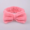 Soft pink coral fleece headband with bow for face washing and skincare routines - Watermelon Red Headband 1pc