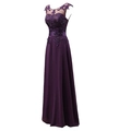 Elegant dark purple evening gown with lace floral bodice and beaded chiffon skirt - US 2(S) / Deep purple