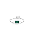 Adjustable S925 silver ring featuring a rectangular emerald green zircon on a chain band - Adjustable Open / Rectangular Green Zirconia Style (RHR1188-LV)