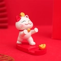 Cute white fortune cat phone holder with red base and golden ingot desk decoration - Support Phone Stand