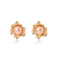 Orecchini a lobo con perle rosa e montatura irregolare placcata oro 18k - Viola Champagne