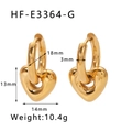 Dimensiones detalladas de pendientes de corazón dorados con marcas de peso y talla - Aro de Corazón Retorcido Dorado (HF-E3364-G)
