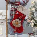 Calcetín de Navidad rojo de 50 cm con reno 3D y bordado de copos de nieve blanco - Alce / Rojo