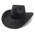 Dettaglio cappello cowboy nero in pelle scamosciata con cuciture rinforzate a tesa larga - M (56-58cm) / Nero