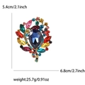 Luxury rhinestone leaf brooch with large blue drop gemstone and colorful crystals - Rainbow