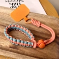 Adjustable orange and grey braided wrist strap with PVC connector for phone - Short [Orange & Cyan] Adjustable Braided Lanyard + Yellow Patch