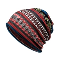 Ethnic geometric pattern slouchy beanie hat in red, blue and white colors - Red Blue Geometric Ethnic Totem (20#)