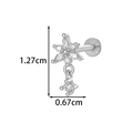 Silver flower heart labret stud with zircons and F136 titanium flat back piercing - Five-Petal Flower Dangle (2608-2#银)