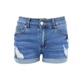 Damen-Jeansshorts in Blau mit Rissen, schmaler Passform, niedriger Taille und Aufschlag - S / Hellblau