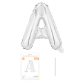 Detail eines silbernen 16-Zoll Folienballons Buchstabe A mit Verpackung und Halm - Buchstabe A / Silber