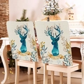 Christmas chair covers featuring blue reindeer head silhouettes and Merry Christmas text - Beige Blue Deer Gold Leaf (YT01-13)