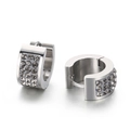 Polished silver stainless steel hoop earrings with three rows of sparkling crystals - Silver Tone Gray Zirconia (KE108259-TGD)