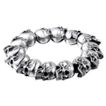 Punk style silver skull bracelet for men featuring detailed vintage skeleton engravings - Skull Three / Silver