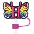 Rainbow butterfly straw cover with letter H design for 10mm drinking straws - Letter H
