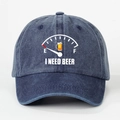 Dunkelblaue gewaschene Denim-Baseballkappe mit I NEED BEER Tankanzeige-Grafik - Einheitsgröße / Marineblau