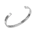 Detailed macro view of engraved silver stainless steel cuff with motivational text - Son Steel Color (B1048)