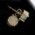 Macro shot of 18k gold plated geometric stud earrings with micro-pave cubic zirconia - Sparkling Round Stud Earrings [Yellow Gold Plated]