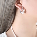 Silver-plated twisted rope hoop earring featuring a minimalist textured design for women - F856 / Silver