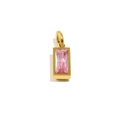 18K gold plated stainless steel rectangular pendant featuring a pink birthstone - October-Tourmaline Pink