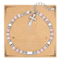 Bracciale perline pietra zebra rosa con ciondolo croce argento e biglietto di auguri - Stile pendente a croce / Con Cartolina / Quarzo Rosa Croce A-Bless Carta