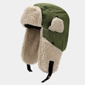 Colbacco invernale in tela verde militare con fodera calda in lana d'agnello beige - Taglia unica / Verde Militare