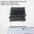 Lot de 50 épingles à cheveux noires brillantes de 6cm en fil d'acier laqué durable - Barrette Plate Régulière / 6cm (50 Pièces/Paquet) / Noir