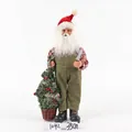 Standing Santa Claus figurine in red plaid shirt and green suspenders with 35cm height - Style 34 Craftsman Outfit Holding Saw Tool 35cm