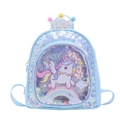 Mochila infantil de unicornio azul con lentejuelas, corona y ventana frontal transparente - Azul