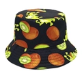 Macro shot of kiwi print on black bucket hat with reinforced brim stitching details - M (56-58cm) / Black