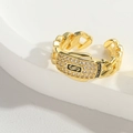 Verstelbare vergulde Cubaanse schakelring met S-logo en wit zirkonia pavézetting - Ovale S-Letter Ketting / Verstelbare Open Ring / Goud/Zwart/Wit